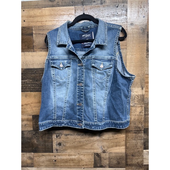Silver Jeans Co. Jackets & Blazers - Silver Jeans Co Womens 2X Denim Vest Medium Wash Trucker Sleeveless Jacket Blue